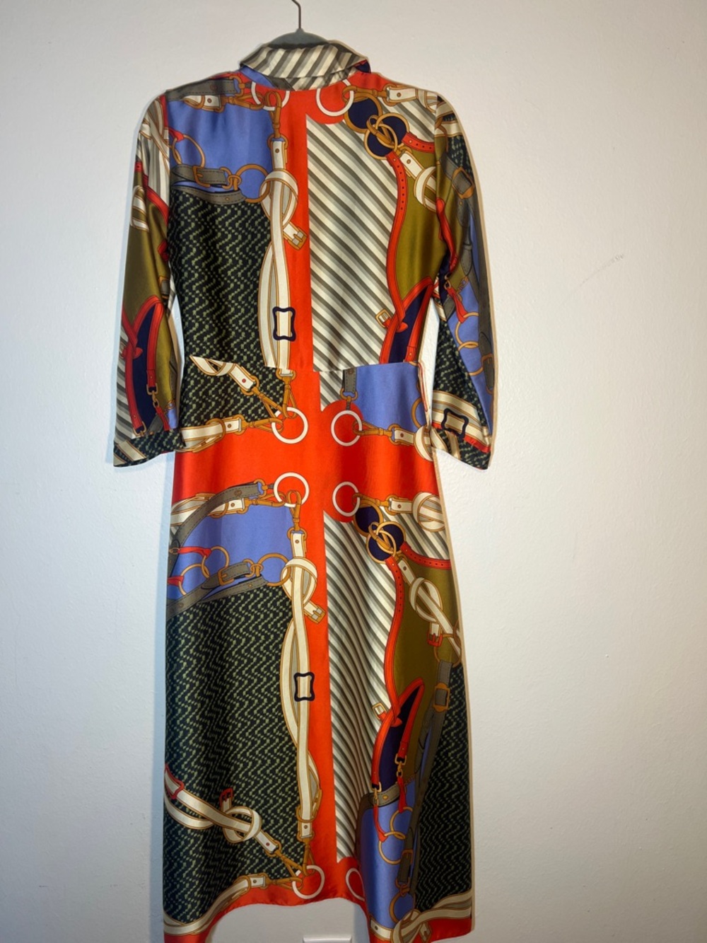 Zara Viral Equestrian Scarf Print Chain-Print Button Up Midi Shirt Dress XS - Picture 6 of 10